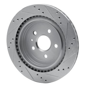 Cadillac CTS Brake Rotor (1) - Rear Left - R1 Concepts - Drilled & Slotted - Silver - `08-`14